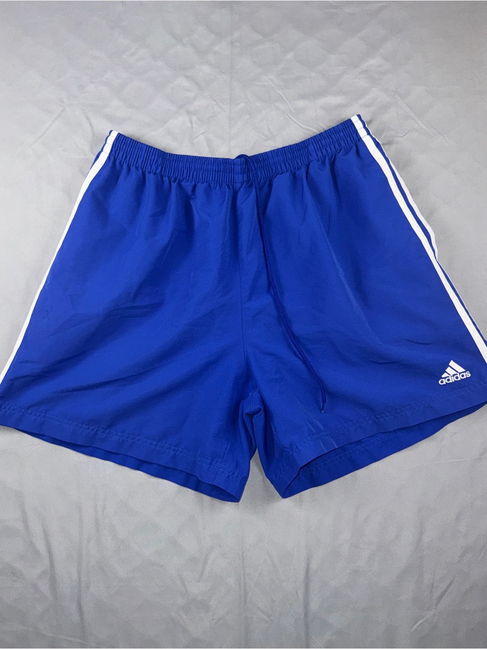 Vintage Adidas Mens Large Blue 3 Stripe Soccer Athletic Shorts Drawstring Lined